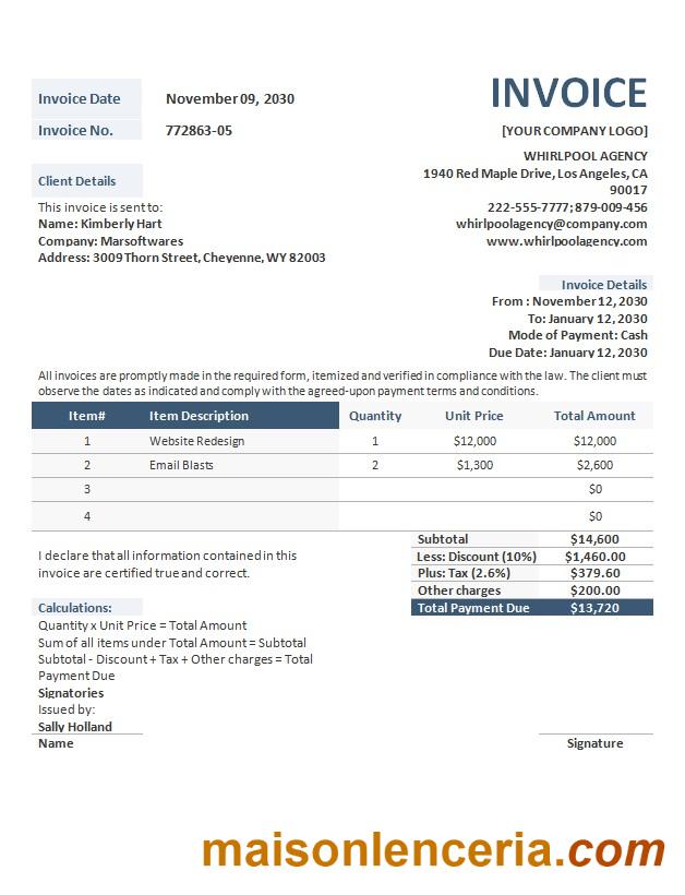 Szablon formatu faktury agencji reklamowej